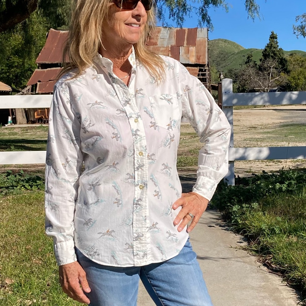Equestrian Riding Horse Print Ratcatcher Classic Button Down Long Sleeve